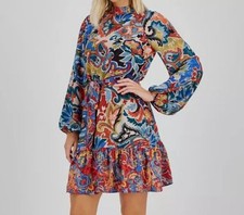 Tahari ASL Women Blue/Orange Printed Fit & Flare Dress Size 2