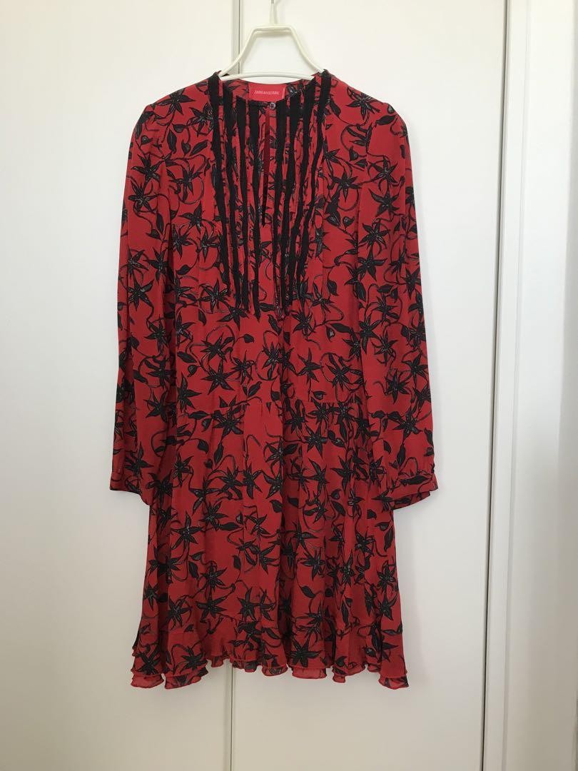 ZADIG VOLTAIRE Red and black floral silk dress size S woman From
