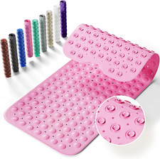 Non Slip Bath Tub Mat 39x16 Inch with Suction Cups Drain Holes Pink