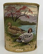 Vtg Duck Metal Trash Can Crafted With Riverdale Duck Fabric Hunting Lake Cabin
