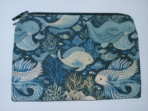 Handmade Lined Fabric Coin Purse : Mythical Ocean Design - Picture 1 of 3