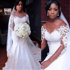Luxury African Nigeria Mermaid Wedding Dresses With Sleeves O Neck Lace Boho