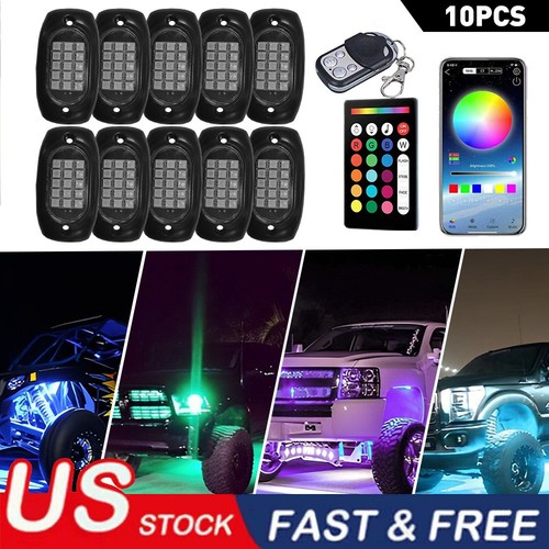 Underbody Glow Neon Lamp RGB LED Pods Rock Light Kit Bluetooth Music Control 12x