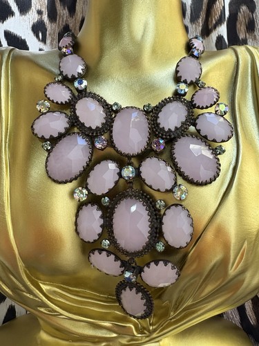 Sorrelli Vintage Cupcake Rose Quartz Rose Water Swarovski Statement Bib Necklace