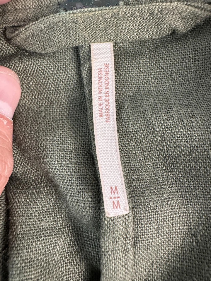 Blazer Free People Mujer Mediano Verde Oliva Lino Rayón Doble Pecho Chaqueta Foto 4 de 4