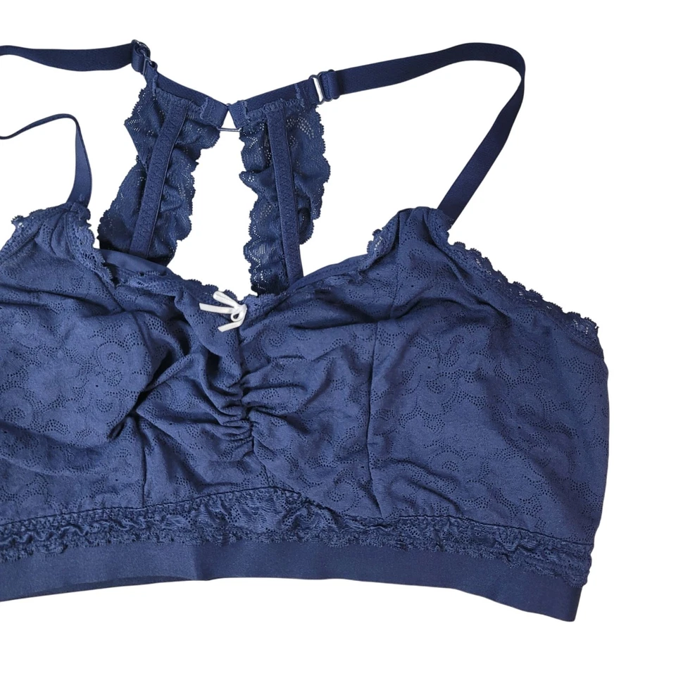 Cacique Wire Free Bralette Bra Blue Size 18 20 Lined Unpadded Racerback Adj Lace - Image 2 of 4