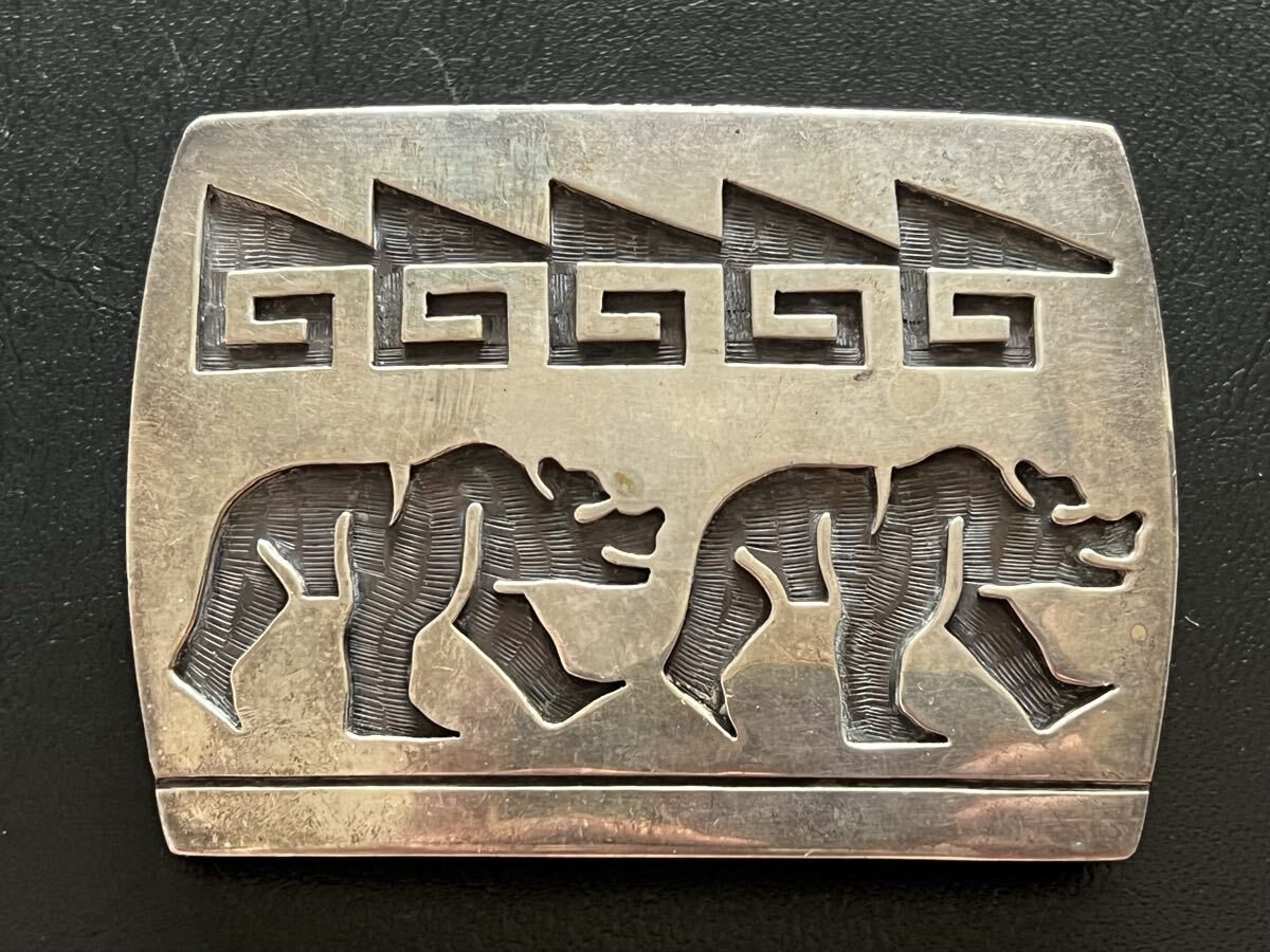 Hopi Lawrence Saufkie Silver Bear Buckle 1970s Native American Indian Jewelry JP