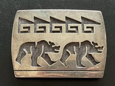 Hopi Lawrence Saufkie Silver Bear Buckle 1970s Native American Indian Jewelry JP