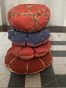 Vintage Tomato Pincushion Lot Handmade Sewing Folk Art Fabric Antique Sewing