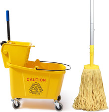 35 Quarts Commercial Mop Bucket with Side-Press Wringer for Floor Cleaning, Yell