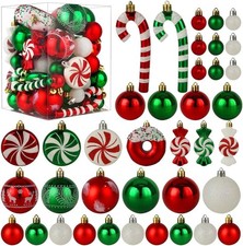 Christmas Tree Ornaments, Green Red White Ball Ornaments Set of 60...