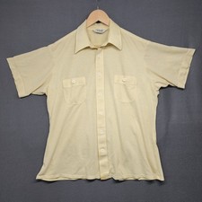 Vtg Manhattan Nature Knit Shirt Mens Large Yellow Short Sleeve Button Up FLAW