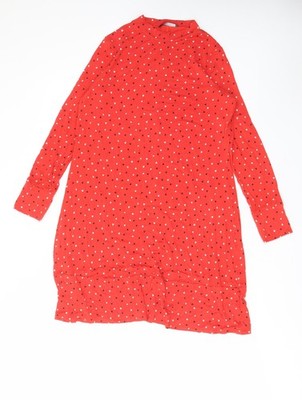 Marks and Spencer Damen Rot Geometrisches Muster Viskose A-Linie Größe 14 Rundhalsausschnitt