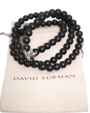David YURMAN 925 Sterling Silver  Black ONYX Bead Spiritual Necklace 24"  8mm
