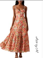 ASTR the Label Tazia Maxi Dress M Floral Button Front Scalloped Tiered Lined New