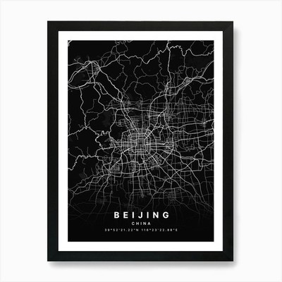 Peking China schwarze Karte Kunstdruck gerahmt Wandbild Poster Leinwanddruck Bild