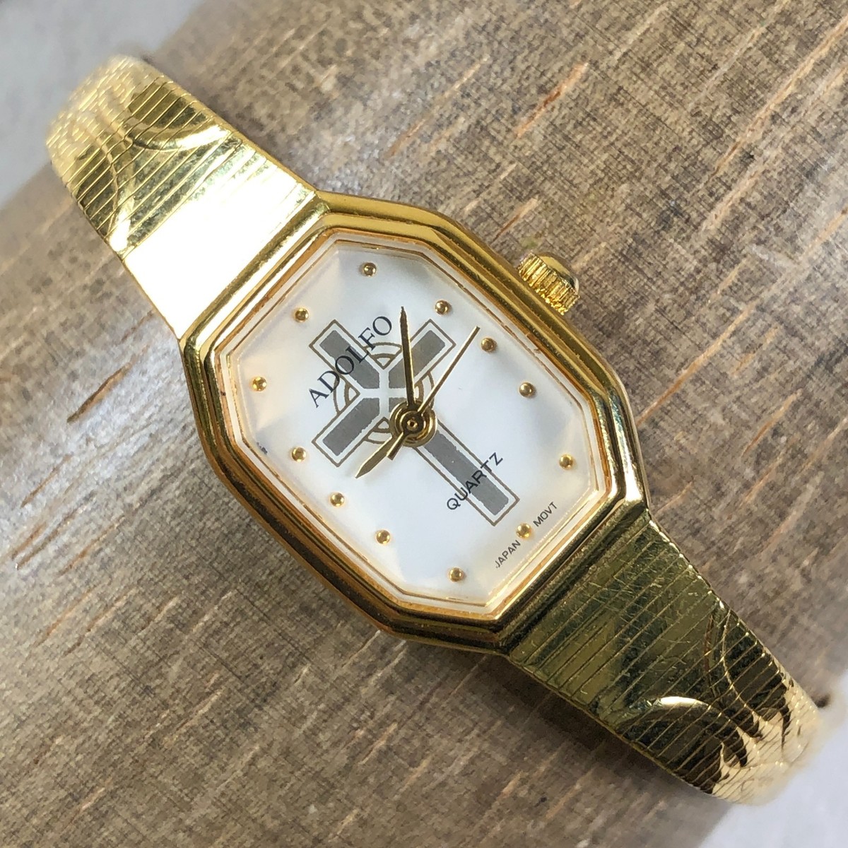 Adolfo Women AF2012 Fashion Cross Dial Gold Tone Quartz Analog 16mm Watch 7