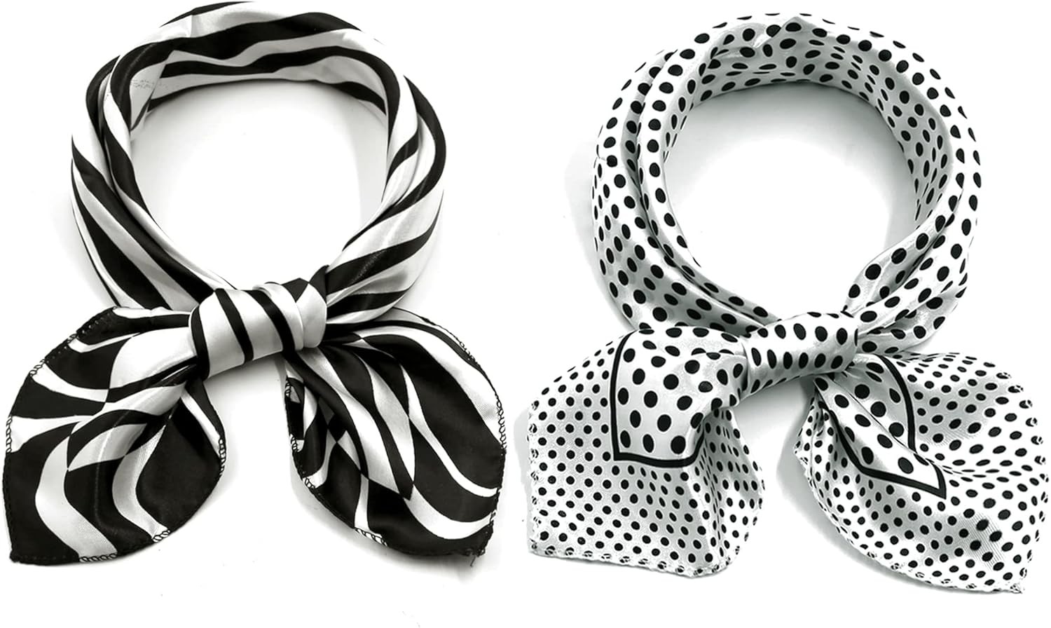 2Pcs Women's Satin Scarves 19.6"" Square Printed Neckerchiefs