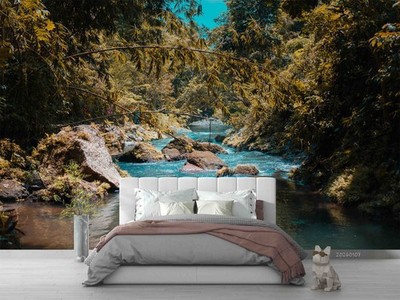 3D Nature Stream Trees Self-adhesive Removeable Wallpaper Wall Mural