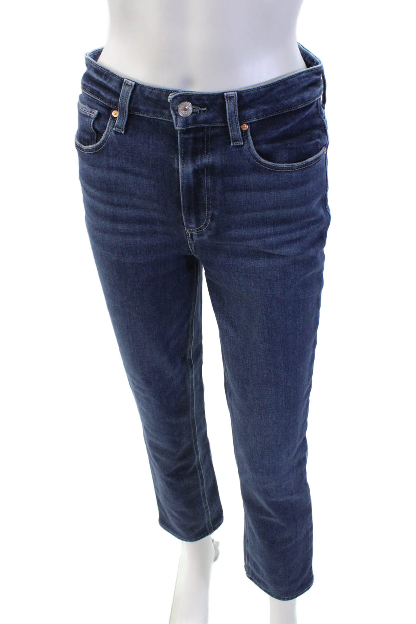 Paige Woemen's Midrise Five Pocket Dark Wash Straight Leg Denim Pants Size 28Free Shipping in US $100+ Orders | $6.95 Orders Below