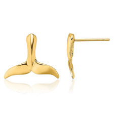 10K Solid Yellow Gold Whale Tail Fish Mermaid Stud Earrings