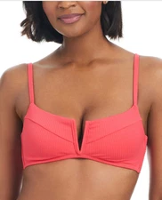 Bar Iii Women's V-Wire Plunge-Neck Bralette Bikini Swimsuit Rose Size M  6804