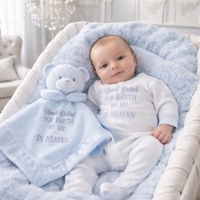 Newborn baby clothes ROMPER comforter BLUE teddy bear  boy personalised SALE