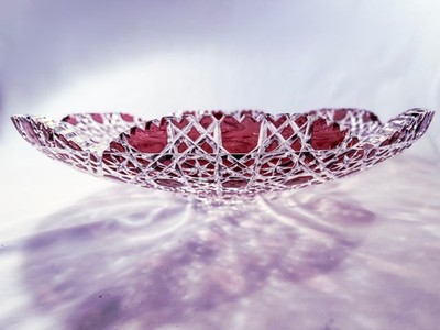 Czech Bohemian Style Cut-to-Clear Amethyst/Purple Crystal Large Bowl