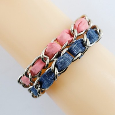 CHANEL COCO Mark Bracelet Chain 2 Silver/Blue / pink metallic