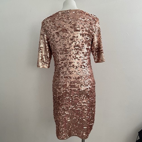 BOBGMAXAZRIA Pailletten Kleid MARTA ROSEGOLD TAILLIERT STRETCH PARTY URLAUB LARGE - Bild 6 von 12