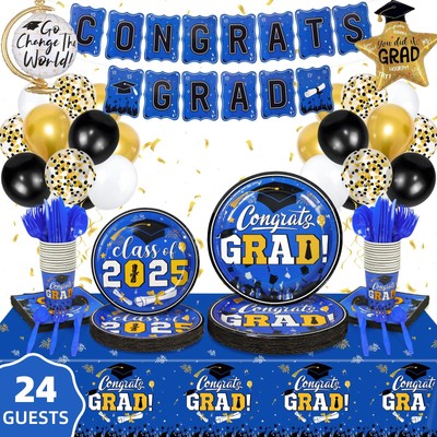 Graduation Decorations 2025, 202 Pcs-24 Set Blue Plates and Napkins Graduatio...