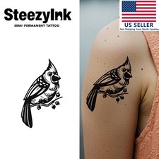 SteezyInk temporary tattoo Perched Cardinal last upto 2 weeks 4 x 4 inch