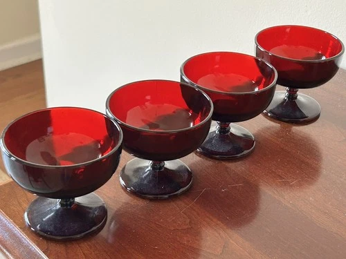Vintage Anchor Hocking Royal Ruby Red Glass Footed Sherbet/Dessert Cups (4)