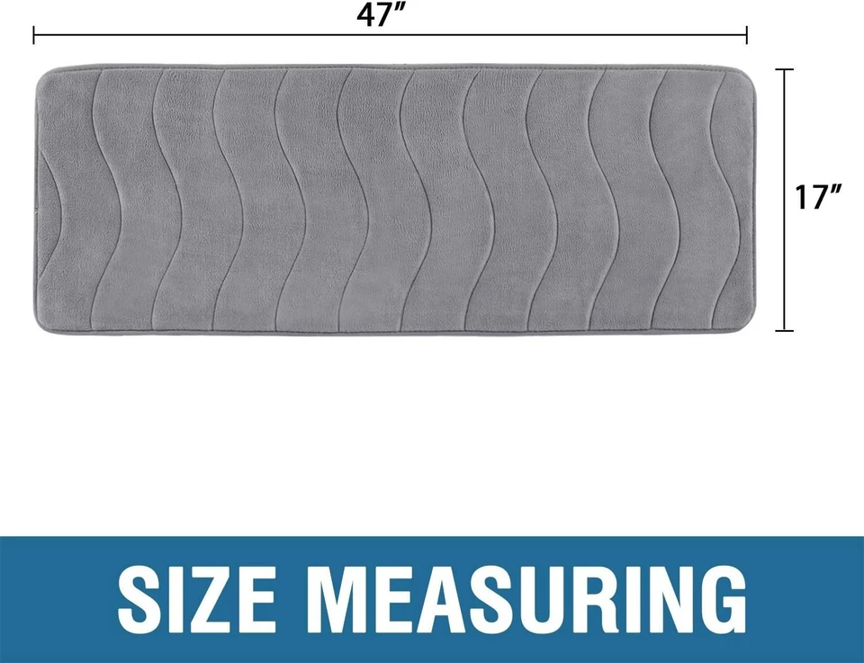 Alfombra de baño de línea ondulada extra larga - espuma viscoelástica suave antideslizante, 47x17, gris comodidad Foto 4 de 4