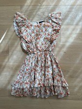 MINKPINK Zahari Floral Cutout Mini Dress Size S Ruffle Orange Floral Boho