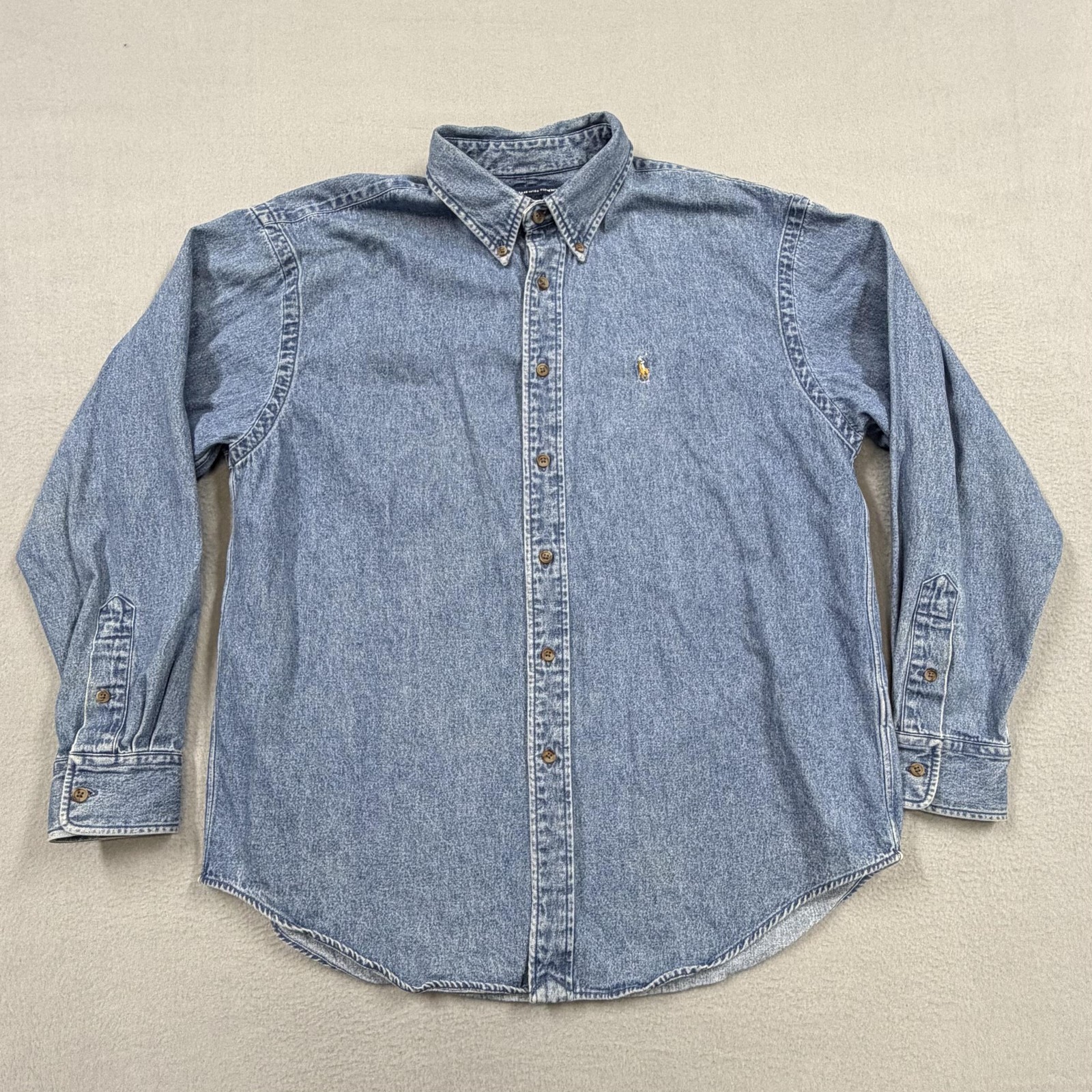 Ralph Lauren Sport Shirt Womens XL Blue Denim Long Sleeve Button Down Pony