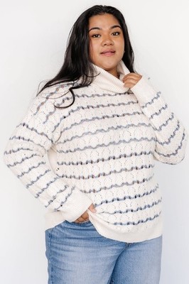 BALTIC BORN Hollis Knit Sweater in Ivory + Blue - Size 3X