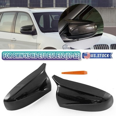 2x Carbon Fiber Door Side Mirror Cover Cap For BMW X5 X6 E70 E71 2007~2012 2013