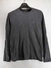 AllSaints Brace Long Sleeve Shirt Mens Medium Dark Gray Ramskull Cotton Crew Tee
