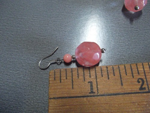 1 Pair Old Dangle Drop Glass Earrings Pink Small/Big Pea Shape 1.25"in - Picture 6 of 7
