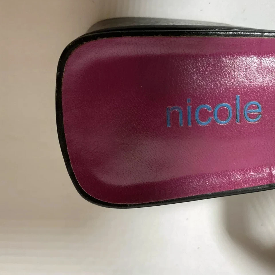 Womens Black Low Block Heel Slide Sandals Size 9.5  Pink Accents Square Toe - Image 4 of 4