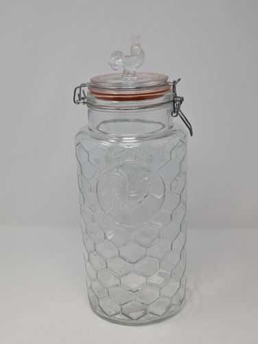 Clear Glass Honeycomb Rooster Finial Canister Jar Farmhouse Decor - Picture 2 of 19