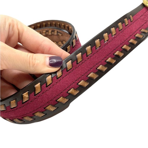NEW Fossil braided leather belt Size S raspberry brown Boho Western - Picture 2 of 6