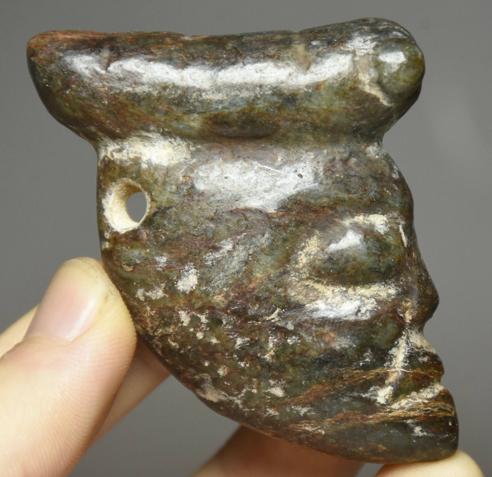 5.5CM China Hongshan Culture Old Jade Carve Beast Head Cicada Amulet Pendant