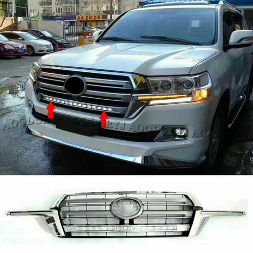 For Toyota Land Cruiser LC200 2016-21 Chrome Front Bumper Grille W/ LED Bar Trim