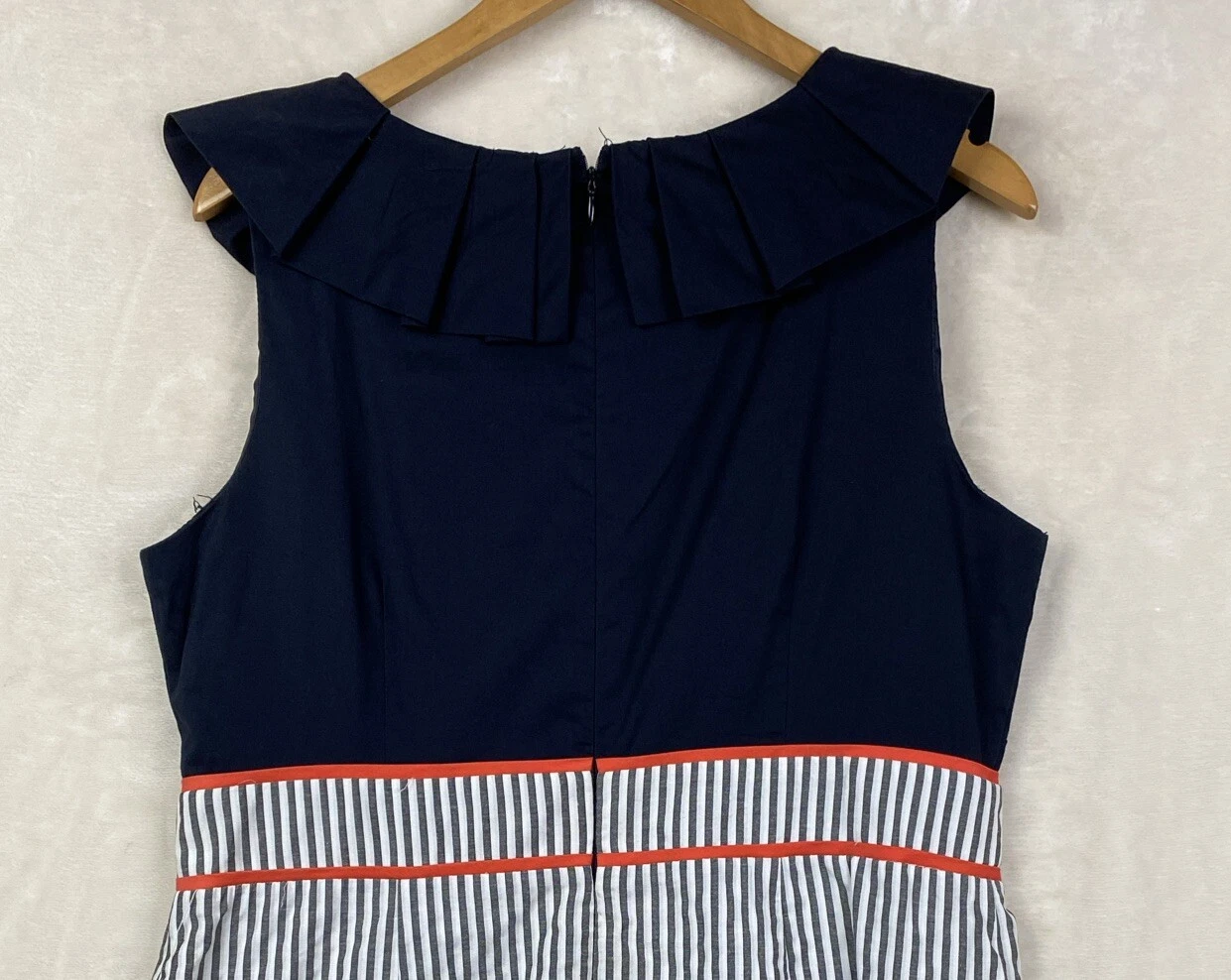 Abito tubino Alyx donna 16 blu navy plissettato preppy seersucker senza maniche carriera