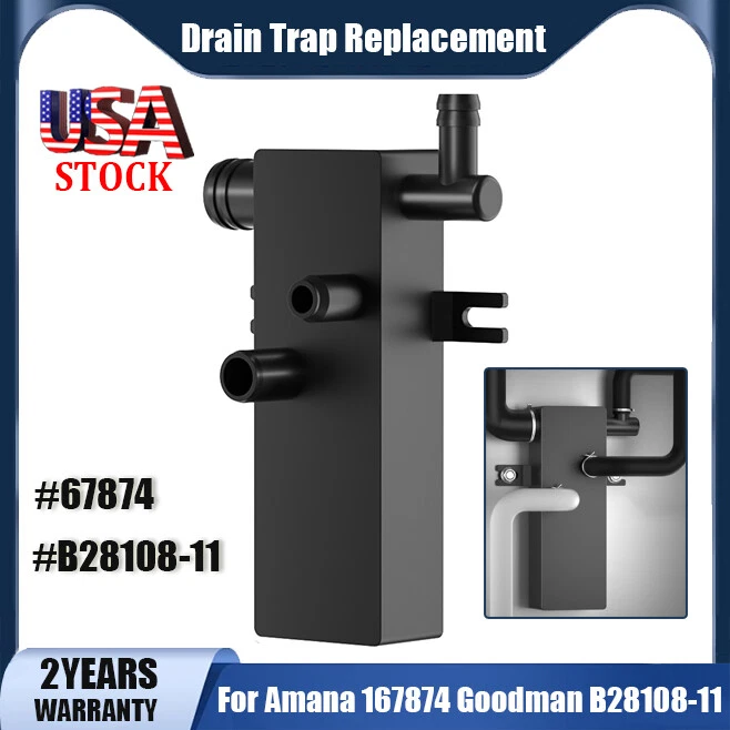 JUNOMABIX Black Air Conditioner Furnace Drain Trap For Amana 167874 Goodman B28108-11 New