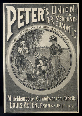 Alte Werbung 1898 Peter`s Union-Verbund-Pneumatic Gummiwaaren-Fabrik Frankfurt