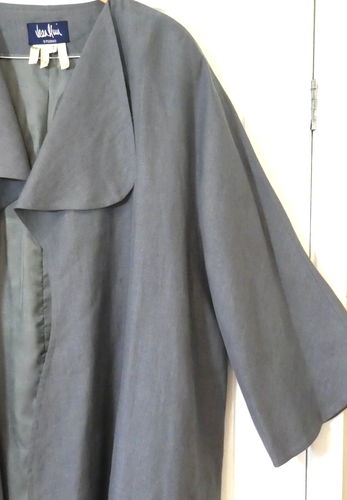 JEAN MUIR Light Blue Linen 3/4 Wide Sleeve Waterfall Front Lined JACKET - 14-20 - Picture 5 of 16