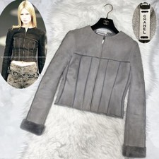 Authentic Collection Model Chanel Vintage Sheepskin Leather Collarless Jacket 38